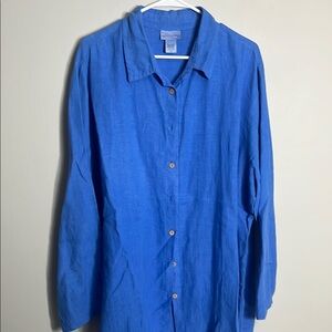 Soft Surroundings Vibrant Blue Linen Top